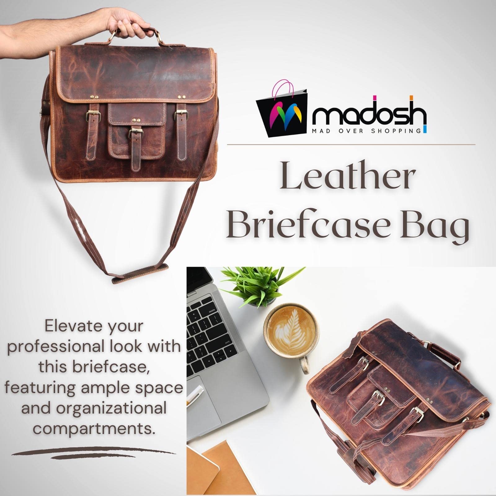 Genuine Buffalo Leather Briefcase Bag Men's Messenger Brown Work Laptop Bag